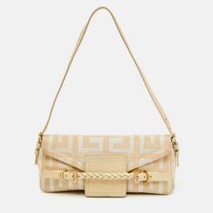 Givenchy Cream/Beige Monogram Canvas and Leather Flap Baguette Bag