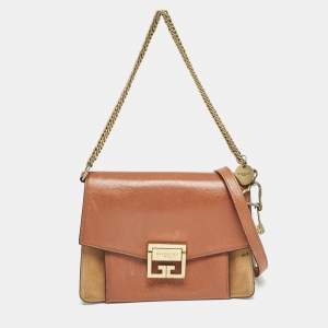 Givenchy Brown/Orange Leather and Suede Small GV3 Shoulder Bag