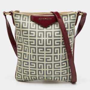 Givenchy White/Burgundy Signature Coated Canvas & Patent Leather Crossbody Bag