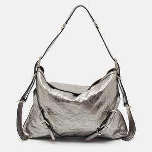 Pre Owned Givenchy Metallic Grey Leather Medium Corset Voyou Shoulder Bag