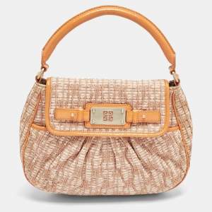 Givenchy Orange Logo Jacquard Fabric and Patent Leather Hobo