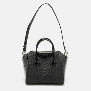 Givenchy Black Python and Patent Leather Small Antigona Satchel
