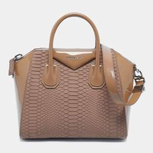 Givenchy Two Tone Beige Python and Patent Leather Small Antigona Satchel