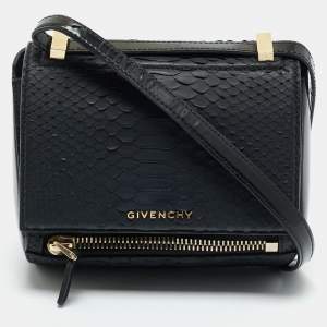 Givenchy Black Python and Patent Leather Mini Pandora Box Crossbody Bag