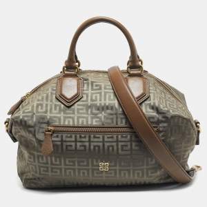 Pre Owned Givenchy Olive Green/Brown Logo Jacquard Nylon Large Nightingale Satchel