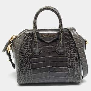 مملوكة مسبقًا Givenchy Dark Grey Croc Embossed Leather Mini Antigona Satchel