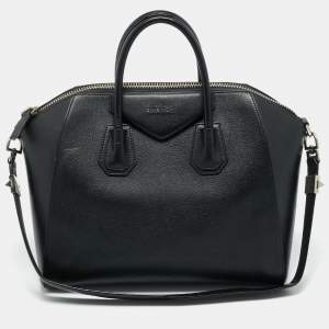 Pre Owned Givenchy Black Leather Medium Antigona Satchel