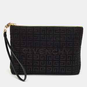 Pre Owned Givenchy Black 4G Embroidered Canvas Wristlet Pouch