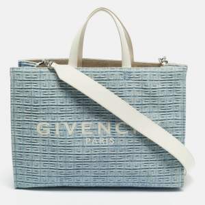 Pre Owned Givenchy Blue/Cream 4G Denim and Leather Medium Tote