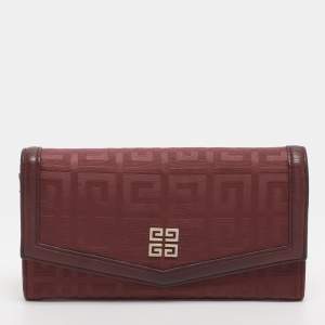 Pre Owned Givenchy Burgundy Nylon Monogram and Leather Continental Wallet