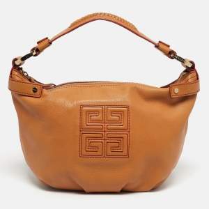 Pre Owned Givenchy Tan Leather Greca Logo Hobo