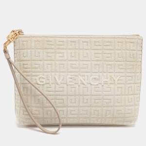 مملوكة مسبقًا Givenchy Logo Embroidered Off White Canvas Wristlet Clutch