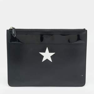 مملوكة مسبقًا Givenchy Star Print Black Patent and Leather Clutch