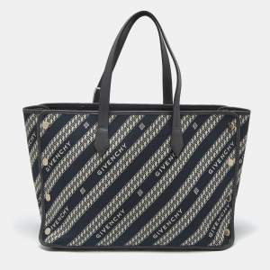 مملوكة مسبقًا Givenchy Bond Chain Navy Blue/White Logo Jacquard and Leather Tote