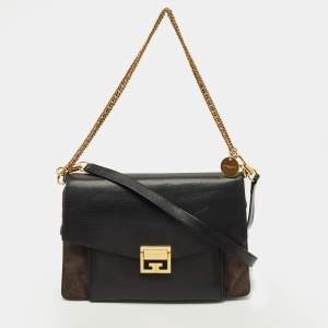 Pre Owned Givenchy GV3 Medium Black/Dark Beige Leather and Suede Shoulder Bag