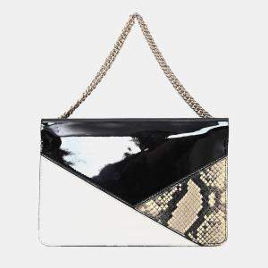 Pre Owned Givenchy Black Patent/Snake Print Leather Cross 3 Bag with Strap