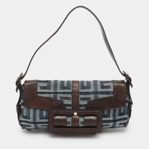 Pre Owned حقيبة كتف جيفنشي بمونوغرام أزرق دينم وجلد