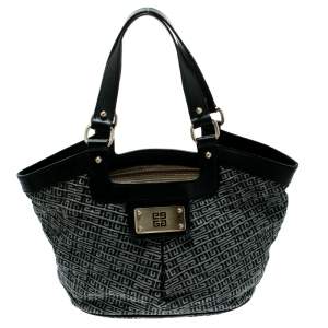 Pre Owned Givenchy Black/Grey Monochrome Signature Fabric and Leather Hobo