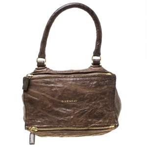 Pre Owned Givenchy Brown Crinkled Leather Medium Pandora Shoulder Bag