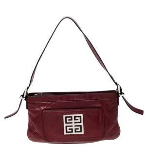 Pre Owned Givenchy Red Leather Logo Shoulder Bag