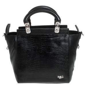 Pre Owned Givenchy Black Croc Embossed Leather Satchel