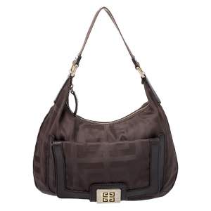 Pre Owned Givenchy Brown Signature Fabric and Leather Hobo