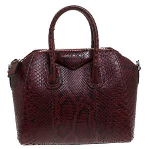 Pre Owned Givenchy Burgundy Python Mini Antigona Satchel