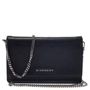 Pre Owned Givenchy Black Leather Pandora Wallet on Chain