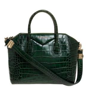 Pre Owned Givenchy Green Croc Embossed Leather Small Antigona Satchel