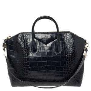 Givenchy Navy Blue Croc Embossed Leather Antigona Satchel