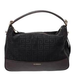 Pre Owned Givenchy Black/Cacao Monogram Canvas and Leather Zip Hobo