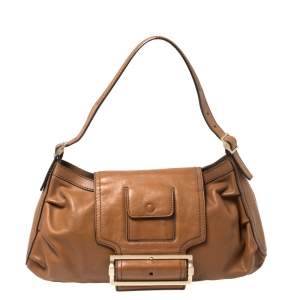 Pre Owned Givenchy Brown Leather Buckle Flap Hobo
