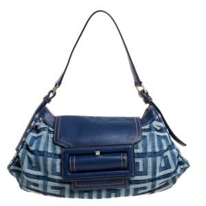 مملوكة مسبقًا Givenchy Blue Monogram Denim and Leather Shoulder Bag