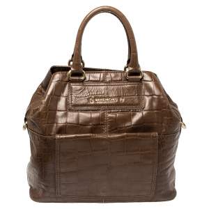 Pre Owned Givenchy Brown Croc Embossed Leather Tote