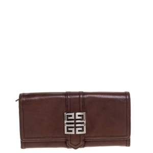 Pre Owned Givenchy Brown Leather Flap Continental Wallet
