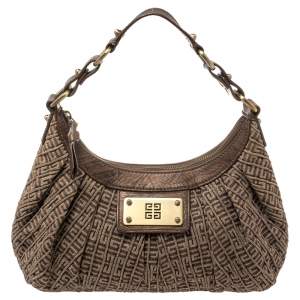 Pre Owned Givenchy Brown Logo Print Canvas And Leather Hobo 