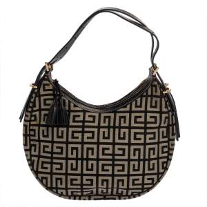 Pre Owned Givenchy Grey/Black Monogram Canvas and Leather Hobo