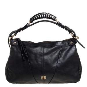 Pre Owned Givenchy Black Leather Ruched Hobo