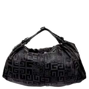 Pre Owned Givenchy Black Monogram Nylon and Leather Double Handle Hobo 