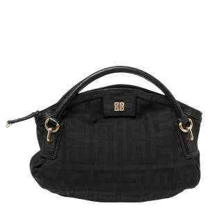 Givenchy Black Monogram Canvas and Croc Embossed Leather Hobo