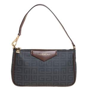 Pre Owned Givenchy Dark Grey/Brown Monogram Coated Canvas and Leather Shoulder Bag