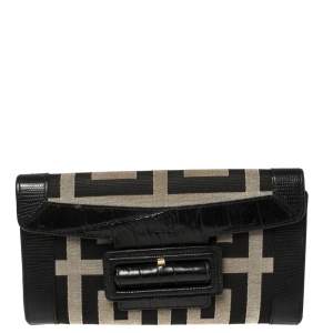 Givenchy Black Monogram Canvas and Croc Embossed Leather Tri Fold Continental Wallet