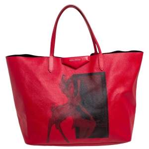 Pre Owned Givenchy Red Bambi Print Coated Canvas and Leather Antigona Shopper Tote