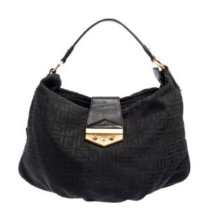 Givenchy Black Monogram Canvas And Leather Flap Hobo