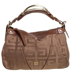 Pre Owned Givenchy Brown Signature Satin And Leather Hobo