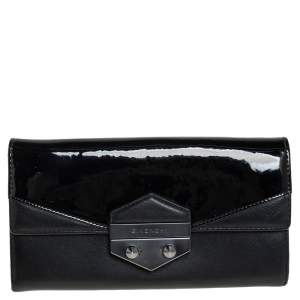 Givenchy Black Patent and Leather Flap Continental Wallet