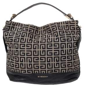Pre Owned Givenchy Beige/Black Monogram Canvas And Leather Hobo