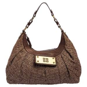 Pre Owned Givenchy Brown Monogram Canvas and Leather Logo Plaque Hobo