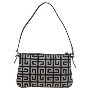 Pre Owned Givenchy Black/Grey Signature Canvas and Leather Small Baguette Bag