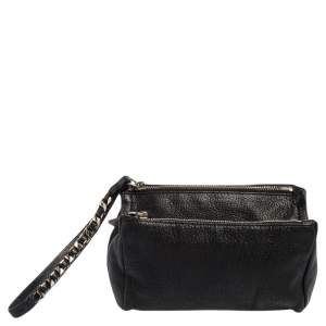 مملوكة مسبقًا Givenchy Black Leather Pandora Wristlet Pouch